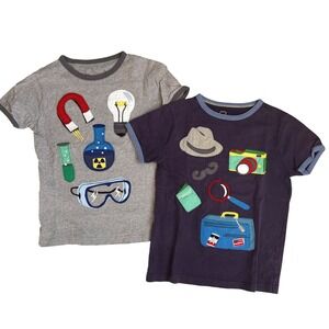 Mini Boden Boys Shirt Lot 2 Size 6 7 Cotton Short Sleeve Applique Novelty